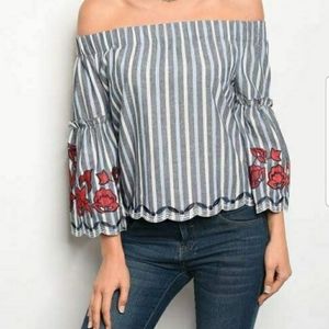 Charcoal blue ivory off shoulder